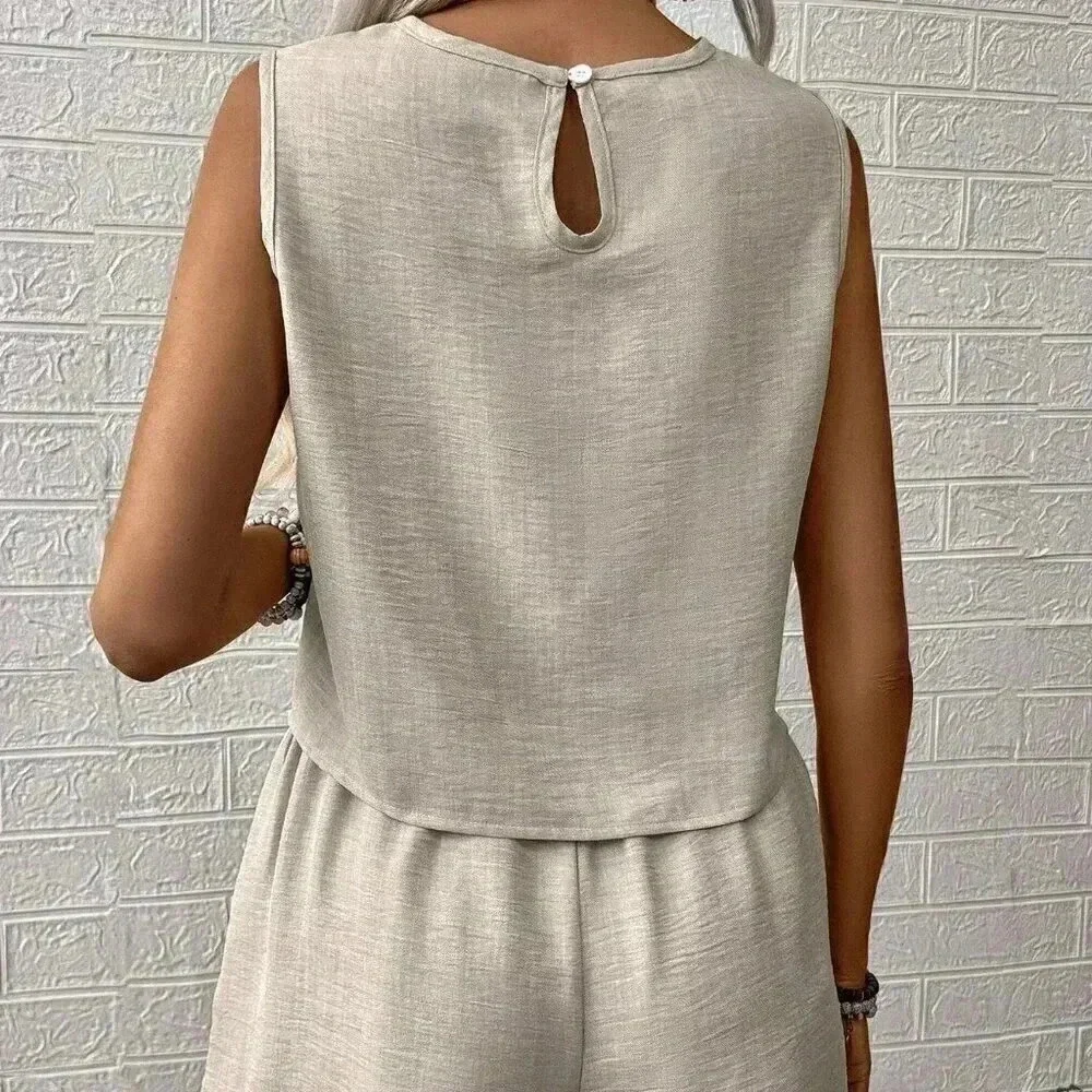 Apricot Casual Women's Solid Color Top And Shorts Set